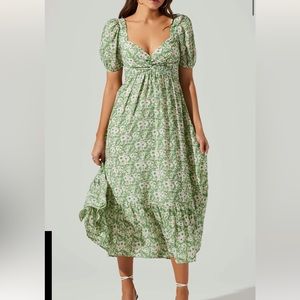 ASTR The Label Twist Bust Tie Back Midi Dress - Green Blue Floral